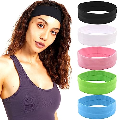 PLABBDPL 5 Stück Sport Stirnband Set Stirnband Yoga Atmungsakti Stirnband Sport Schweißband für Laufen, Radfahren, Yoga, Basketball - Dehnbar Feuchtigkeit Wicking von PLABBDPL