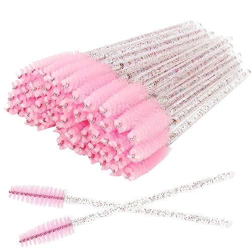 PLABBDPL 50 Pcs Einweg-Wimpernbürsten, Wimpernpinsel mit Kristallgriff, Make-up-Werkzeug, Wimpernbürste, Applikator, Mascara, Kunststoff, für Wimpern, Augenbrauen (Rosa) von PLABBDPL