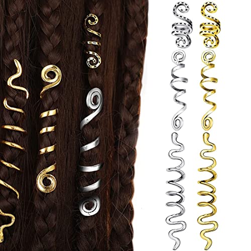 PLABBDPL 6 PCS Dreadlocks Schmuck,Kristalldraht umwickelt Loc Haarschmuck für Frauen, Haarspiralen Clips Haarschmuck Gold Braids Spirale Haarspangen Metall Hair Beads For Braids Clips Haarschmuck Gold von PLABBDPL