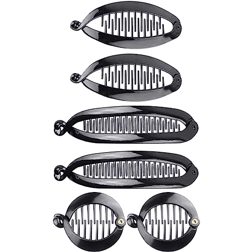 PLABBDPL 6 Stück Französische Bananen-Clips Haarkamm Fischschwanz Haarspange Kämme und runde Bananen-Clips Flexible Pferdeschwanz Halter Clips Haarstyling Zubehör für Frauen Mädchen (Schwarz) von PLABBDPL