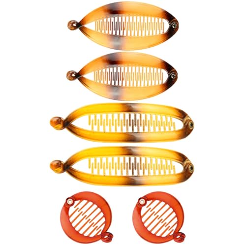 PLABBDPL 6 Stück Flexible Bananen-Clips Haarkamm und Runde Clips für francêsische Spange Fischschwanz Zöpfe Haarspange Kamm Halter Haarstyling Zubehör braun für Frauen und Mädchen von PLABBDPL