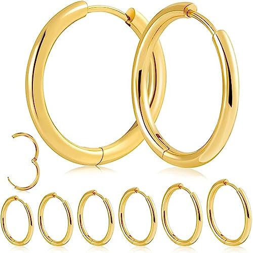 PLABBDPL 6Pcs Creolen Gold, Ohrringe, Creolen Gold, Klein Ohrringe Set, für Damen Mädchen, Ohrringe Klein Creolen Set, Zierliche Knorpel Tragus Helix Schlafen Ohrringe (8mm,10mm,12mm) von PLABBDPL