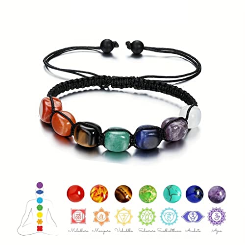 PLABBDPL 7 Chakren Armband mit Kristallen - Naturstein Chakra Armbänder für Frauen - Glück Edelstein Armband mit Echten Steinen von PLABBDPL