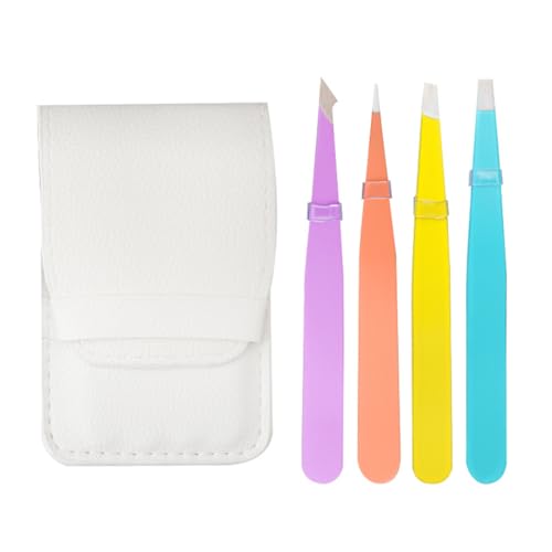 PLABBDPL Augenbrauenpinzette Set,4 x Pinzette Set Edelstahl,Gerade Schräge Spitze Zupfpinzette Splitterpinzette Spitzpinzette für Frauen und Männer von PLABBDPL