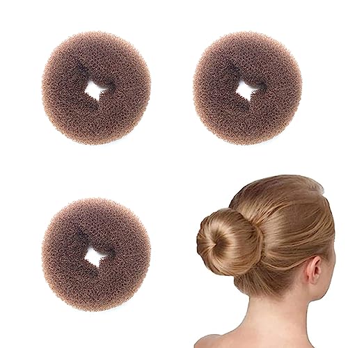 PLABBDPL Donut Hair Bun Maker, 3Pcs Donut-Brotbackmaschine, Frisurenhilfe Set, Haarknoten Former Set für Kinder Mädchen Frauen, braune Ringform, Donut-Haarspange, Nylon, Damen, lange Gürtelschnalle von PLABBDPL