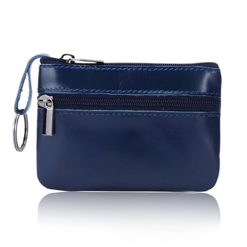 PLABBDPL Echt Leder Auto-Schlüssel Herren Schlüsseletui, Damen Keyring Kartenfach Geldfach,Hochwertig Design Schlüsselanhänger Mäppchen, 1 Pcs, Blau von PLABBDPL