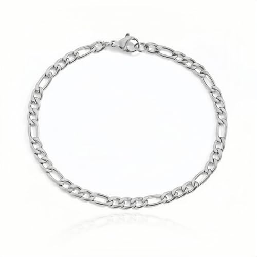 PLABBDPL Elegantes Armband in Kette (Figarokette), Glänzend Edelstahl Herren Silber - Breite 6mm - Länge 19CM für Männer und Frauen von PLABBDPL