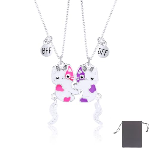 PLABBDPL Freundschaftskette 2 Stück Katze Anhänger Halskette Frauen Mädchen Bff Kette Schmuck Für Geburtstag Weihnachtsfeier von PLABBDPL