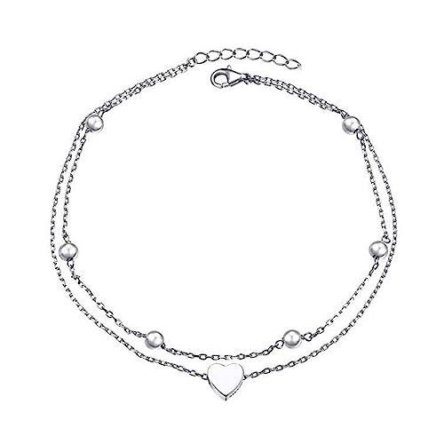 PLABBDPL Fußkettchen Herz für Damen, Herz Fußkettchen Armband, Wasserfest, Mehrreihige Fußkette, Verstellbar, Filigraner Edelstah, Fußschmuck in Silber von PLABBDPL