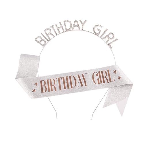 PLABBDPL Geburtstag Schärpe Birthday Krone Haarreif Stirnband Mädchen Tiara Geburtstagskrone und Schärpe für Alles Gute zum Geburtstag Partyzubehör, Gefälligkeiten, Dekorationen (Roségold), C von PLABBDPL