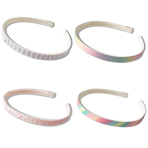 PLABBDPL Glitzer Stirnbänder für Mädchen, Regenbogen Stirnbänder für Kinder, Gestreifte Regenbogen Stirnbänder für Kinder Mädchen Alice Bands,Pailletten Stirnbänder für Mädchen (4 Stück) von PLABBDPL