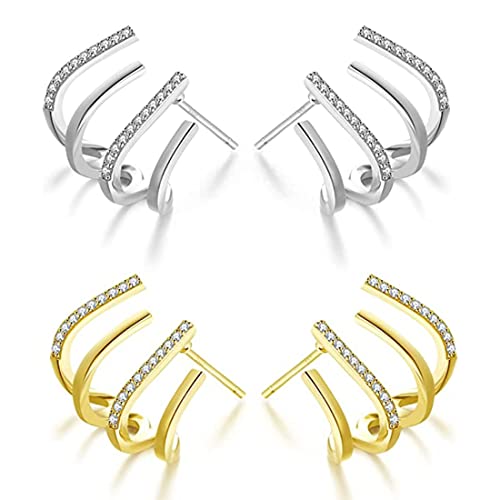 PLABBDPL Gold Creolen Ohrringe Set, 2 Paar Creolen Gold Silver für Damen, Ohrringe für Frauen Hoop Ohrringe Zierlich Huggie Hoop Ohrringe, Hypoallergen Knorpel Huggie Creolen, Piercing Ohrringe von PLABBDPL