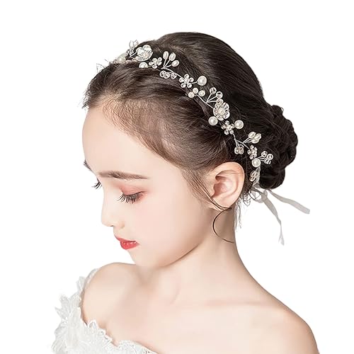 PLABBDPL Haarschmuck Kommunion Mädchen, Hochzeit Blumenmädchen Haarschmuck, Hochzeit Mädchen Haarschmuck, Kinder Haarschmuck, Blumen Braut Haarschmuck, Perle Stirnband von PLABBDPL