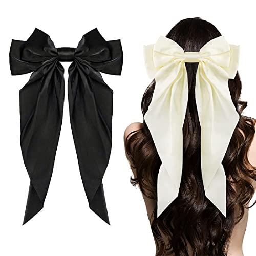 PLABBDPL Haarspangen mit großer Schleife, 2 Stück Haarklammer Schmetterling, Haarspangen mit langem seidigem Satin, Französisches Band, Bowknot-Clips für Party, Weihnachten, Frauen, Mädchen von PLABBDPL