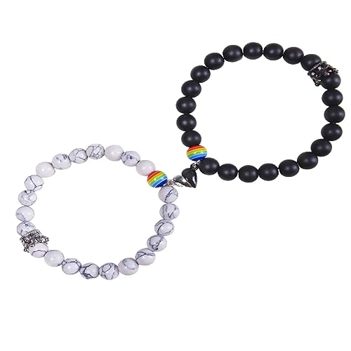 PLABBDPL Magnet Paare Armbänder, 2Pcs Naturstein Stretch Perlen Pärchen Armband, Freundschaft Armbander mit Kronenanhänger Liebhaber Beziehung Schmuck Geschenk für Damen Herren von PLABBDPL