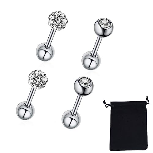 PLABBDPL Ohrstecker Sliver Set,4Pcs Kleine Ohrringe Set Damen Herren Chirurgische Edelstahl Ohrstecker Knorpel Helix Ohrringe Hypoallergen CZ Ohrpiercing Ohrringe Set für Mehrere Ohrlöcher für Mädchen von PLABBDPL