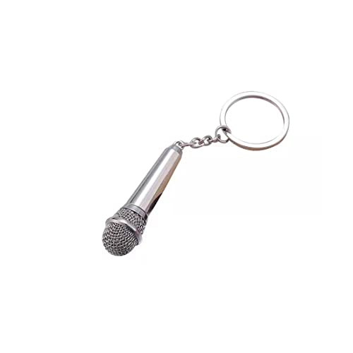 PLABBDPL Personalisierter Schlüsselanhänger, 1 Stück Schlüsselanhänger mit Mikrofonanhänger, kreatives Geschenk für Musikliebhaber, modisches Accessoire, Unisex, Silber von PLABBDPL