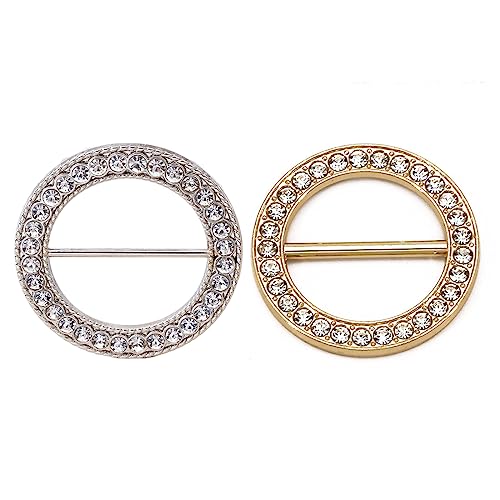 PLABBDPL Schal Ringe Schnalle für Damen 2 Pcs, Cubic Zirkonia Seide Schal Ring Schnalle T-Shirt Clips Schnalle, Kleidung Ecke geknotet Schnalle, T-Shirt Runde Kleidung Ecke Geknotet Knopf Clip von PLABBDPL