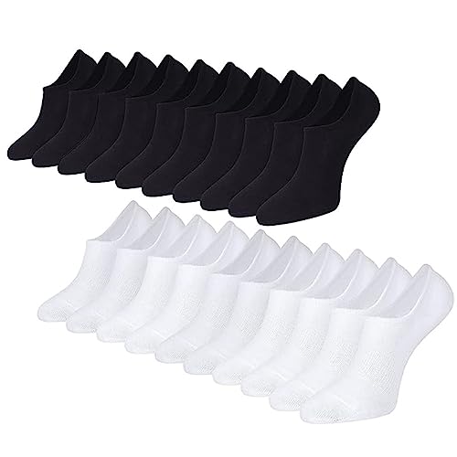 PLABBDPL Sneakersocken Damen/Herren, 10 Paar Sneaker Socken Kurzsocken Füßlinge atmungsaktive Baumwolle (Schwarz und Weiß) von PLABBDPL