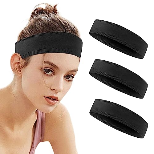 PLABBDPL Stirnband,3Pcs für DamenElastische Herren SportSchweißband BaumwolleLauf Kopfband, rutschfeste, Schweißbänder, Haarband Übung Fitness Stirnbänder, für Make-up Yoga Radfahren, Schwarz von PLABBDPL