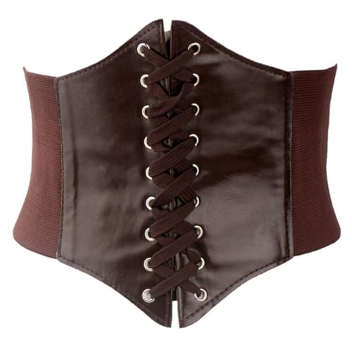 Retro Damen Korsett Taillengürtel - Breiter Schnürgürtel Mit Elastischer Spitze - Leder Belt Für Partys Und Kleider, Braun von PLABBDPL