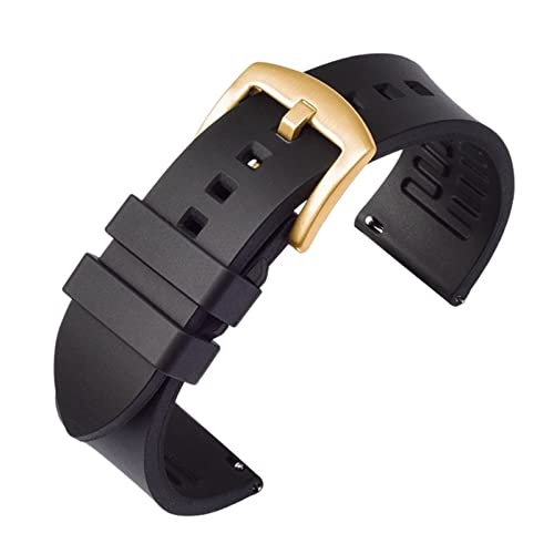 PLACKE 19mm 20mm 21mm 22 mm 24mm Gummi -Uhrband -Ersatz Armband Passform for Huawei Gt Sport Silikongurt (Color : Black-gold, Size : 20mm) von PLACKE