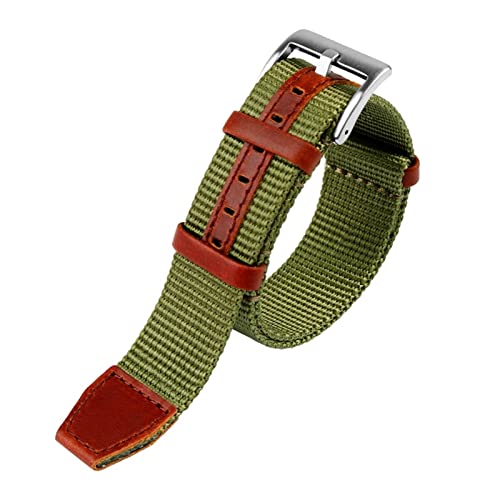 PLACKE 20 mm 22 mm Sicherheitsgurt Leder Nylon fit for NATO Zulu Armband Heavy Watch Band Ersatzuhr Armband Passform for Seiko Fit for James Bond (Color : Army-silver buckle, Size : 20mm) von PLACKE