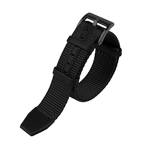 PLACKE 20 mm 22 mm Sicherheitsgurt Leder Nylon fit for NATO Zulu Armband Heavy Watch Band Ersatzuhr Armband Passform for Seiko Fit for James Bond (Color : Black-black buckle, Size : 20mm) von PLACKE
