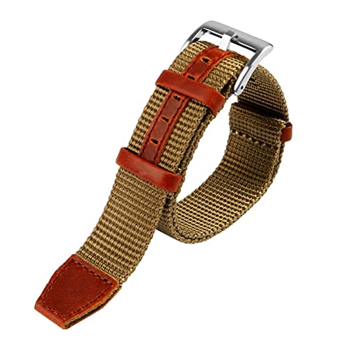 PLACKE 20 mm 22 mm Sicherheitsgurt Leder Nylon fit for NATO Zulu Armband Heavy Watch Band Ersatzuhr Armband Passform for Seiko Fit for James Bond (Color : Khaki-silver buckle, Size : 20mm) von PLACKE