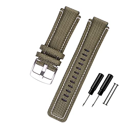 PLACKE 24 * 16mm Uhrengurt for Timex geeignet T2N720 T2N721 TW2T76500 6300 6400 Serie Nylon+ Leder Ersatz Uhrenarmband for Männer Frauen (Color : Army-silver buckle) von PLACKE