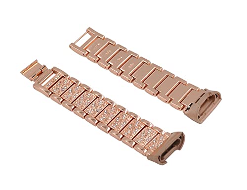 PLACKE Edelstahl Armband Fit for Fitbit Ladung 3/4 Armband Smart Watch Ersatz Armband Durable Metallband mit Diamant (Color : Rose gold, Size : Charge 3) von PLACKE