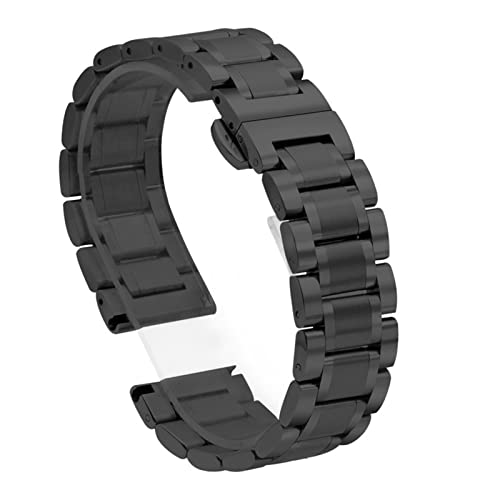 PLACKE Edelstahl Metallband for Ticwatch Pro 2020 3 lite GTX E2 S2. Mode Dauerhafte Uhrband Ersatz Armbanduhr-Gurte (Color : Black, Size : PRO3 lite) von PLACKE