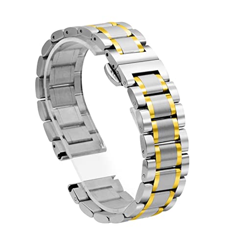 PLACKE Edelstahl Metallband for Ticwatch Pro 2020 3 lite GTX E2 S2. Mode Dauerhafte Uhrband Ersatz Armbanduhr-Gurte (Color : Silver and Gold, Size : E2) von PLACKE