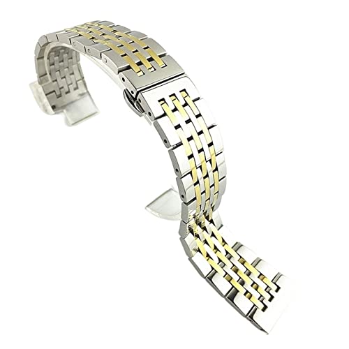 PLACKE Edelstahl -Uhren -Band -Gurt Schwarz Roségold Ersatz Metall Uhrenband Armband 17 18 20 mm 21mm 22mm Mann Luxusgurt (Color : Silver-gold, Size : 17mm) von PLACKE