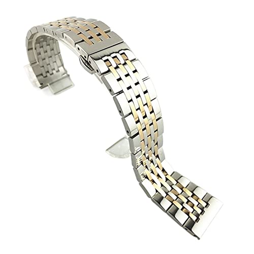 PLACKE Edelstahl -Uhren -Band -Gurt Schwarz Roségold Ersatz Metall Uhrenband Armband 17 18 20 mm 21mm 22mm Mann Luxusgurt (Color : Silver-rosegold, Size : 21mm) von PLACKE