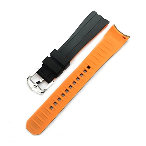 PLACKE Gebogenes Ende Gummi -Riemen -Tauchen Schnellfreisetzung Silikongelenk Armband Passform for Omega Passform for Seiko Fit for Tissot Fit for Tudor Uhren Band 18mm 20mm 22 mm (Color : Orange, S von PLACKE