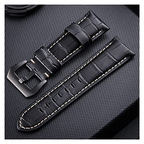 PLACKE Handmade der Leder Handmade Armband Slub Muster Fit for Huawei Fit for Samsung 20mm 22mm 24mm 26mm Universal Strap Armbanduhr Zubehör (Color : Black, Size : SILVER BUCKLE_20MM) von PLACKE