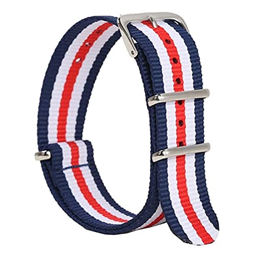 PLACKE Hochleistungsnylon -Leinwand -Gurt 18 mm 20 mm 22 mm gestreiftes Mode Ersatz -Uhrenband Nylon Fit for NATO Uhrenarmband (Color : Blue white red, Size : 20mm) von PLACKE