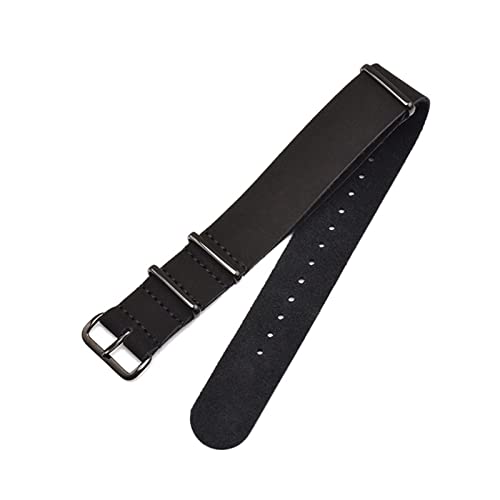 PLACKE Leder Uhrenbandband geeignet for NATO Uhrengurt fit for ZULU Schwarz Schnalle Uhr Accessoires 18mm 20mm 22 mm 24mm (Color : Black-black buckle, Size : 22mm) von PLACKE