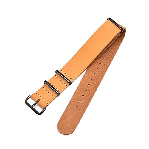 PLACKE Leder Uhrenbandband geeignet for NATO Uhrengurt fit for ZULU Schwarz Schnalle Uhr Accessoires 18mm 20mm 22 mm 24mm (Color : Yellow-black buckle, Size : 24mm) von PLACKE