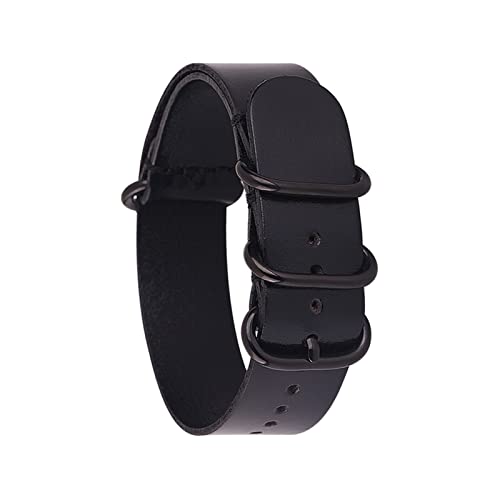 PLACKE Leder Uhrenbandgurt Männer Frauen Silber Schwarz Ringschnalle Armband Bandzubehör 14mm 16 18 mm 20mm 22 mm 24 mm fit for NATO Passt for ZULU (Color : Black02, Size : 14mm) von PLACKE