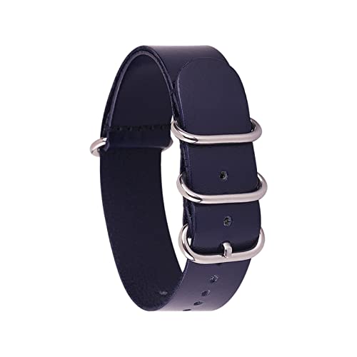 PLACKE Leder Uhrenbandgurt Männer Frauen Silber Schwarz Ringschnalle Armband Bandzubehör 14mm 16 18 mm 20mm 22 mm 24 mm fit for NATO Passt for ZULU (Color : Blue01, Size : 18mm) von PLACKE