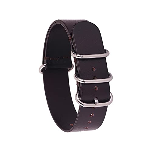 PLACKE Leder Uhrenbandgurt Männer Frauen Silber Schwarz Ringschnalle Armband Bandzubehör 14mm 16 18 mm 20mm 22 mm 24 mm fit for NATO Passt for ZULU (Color : Darkbrown 01, Size : 20mm) von PLACKE