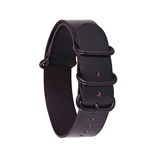 PLACKE Leder Uhrenbandgurt Männer Frauen Silber Schwarz Ringschnalle Armband Bandzubehör 14mm 16 18 mm 20mm 22 mm 24 mm fit for NATO Passt for ZULU (Color : Darkbrown 02, Size : 14mm) von PLACKE