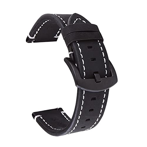 PLACKE 20 mm 22 mm Leder Uhrenbandband for Samsung Gear geeignet S3 S2 Fit for Galaxy 42/46mm aktive Passform for Huawei Uhren -Armband -Band 18mm (Color : Black, Size : 20mm) von PLACKE