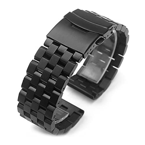 PLACKE Metal Watch Band Premium Massive Edelstahl -Uhren -Armband -Träger Männer Frauen Schwarz Silber Armband 26mm 24 mm 22 mm 20 mm 18mm (Color : Black01, Size : 26mm) von PLACKE