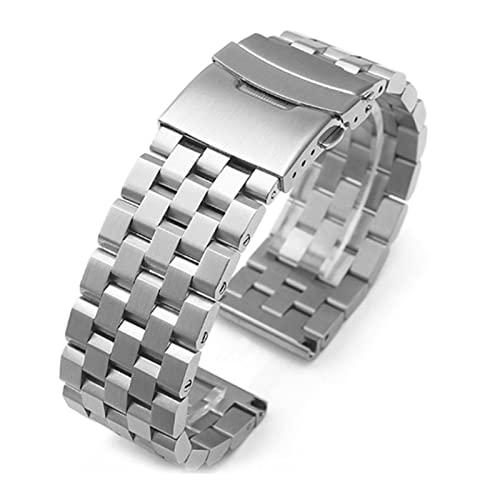 PLACKE Metal Watch Band Premium Massive Edelstahl -Uhren -Armband -Träger Männer Frauen Schwarz Silber Armband 26mm 24 mm 22 mm 20 mm 18mm (Color : Silver01, Size : 22mm) von PLACKE