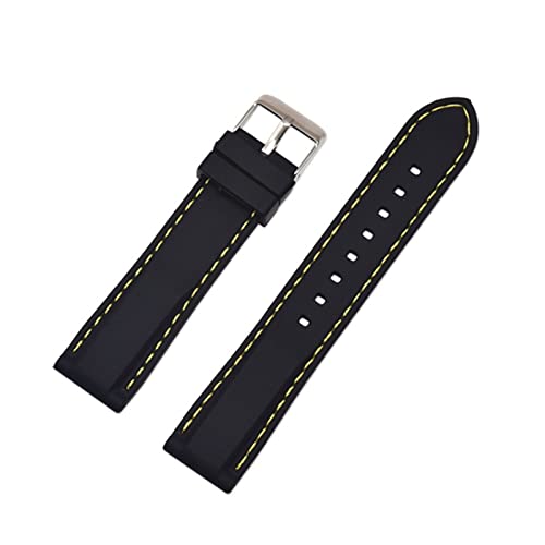 PLACKE Silikon Gummi -Sport -Uhr -Band Universal Watchband -Armband Armband 16 mm 18 mm 20 mm 22 mm 24 mm for Männer Frauen (Color : Black yellow line, Size : 20mm) von PLACKE