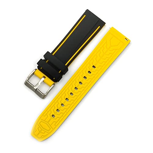 PLACKE 20mm 22 mm 24 mm Silikon Sportgurt Doppelfarbe Schnellfreisetzungen wasserdichte Männer Gummi -Ersatzgürtelbandzubehör Accessoires (Color : Black yellow, Size : 20mm) von PLACKE