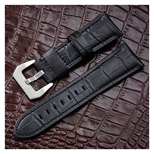 PLACKE Slub Muster Leder Uhrenarmband Zubehör 20mm 22mm 24mm 26mm Mode Ersatz Armband Stahlschnalle Universal Watch Strap (Color : 2, Size : BLACK BUCKLE_24MM) von PLACKE